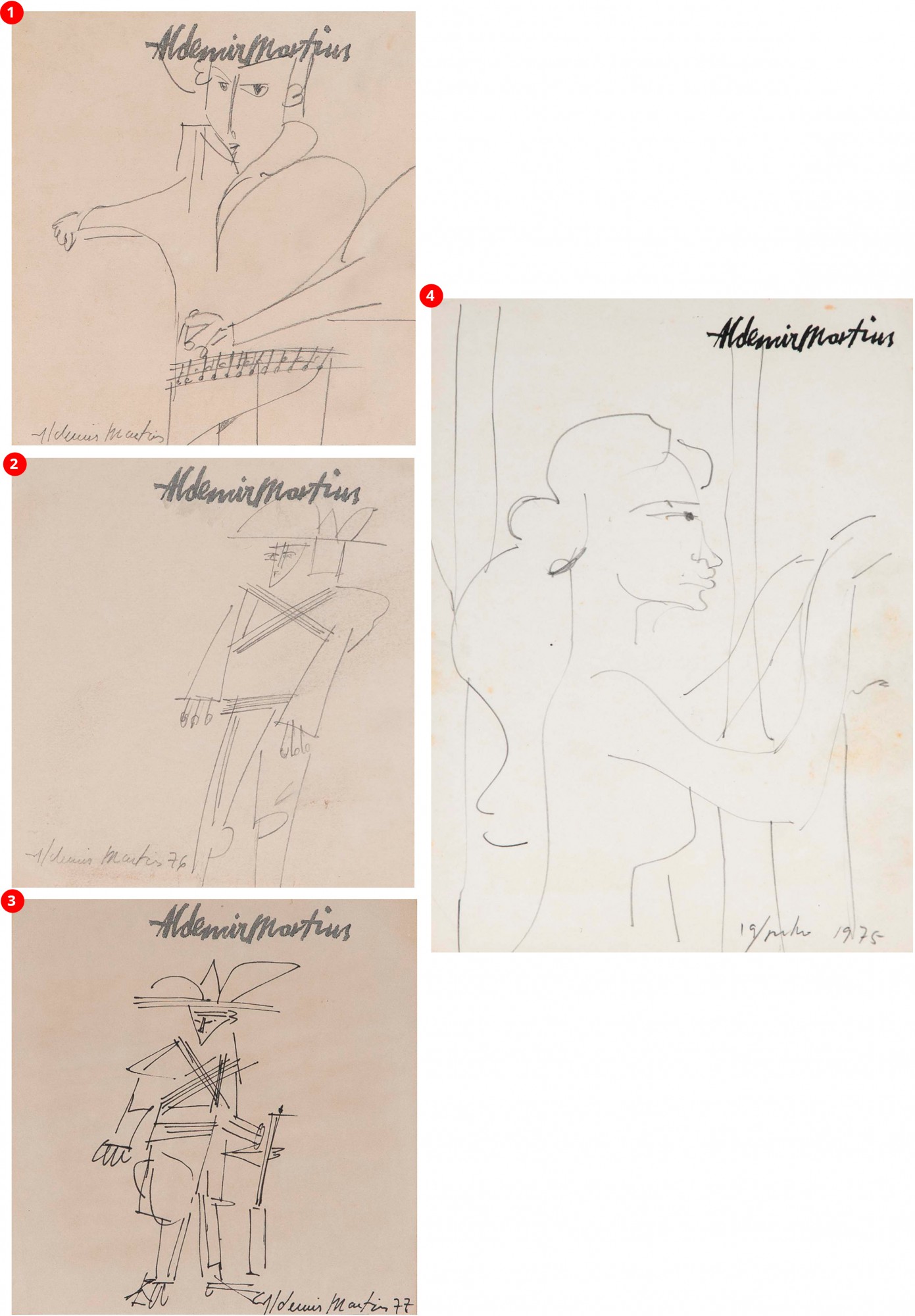 Aldemir Martins - Conjunto Com 4 Desenhos