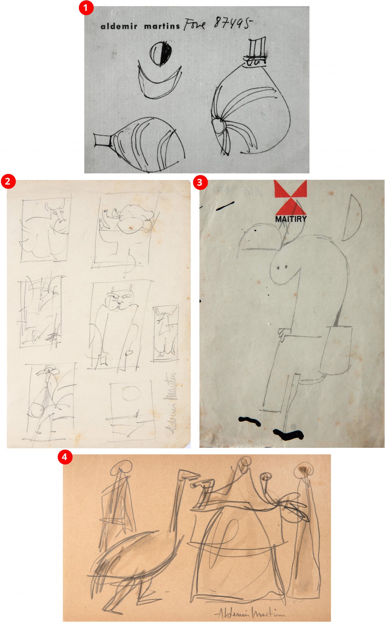 Aldemir Martins - Conjunto Com 4 Desenhos