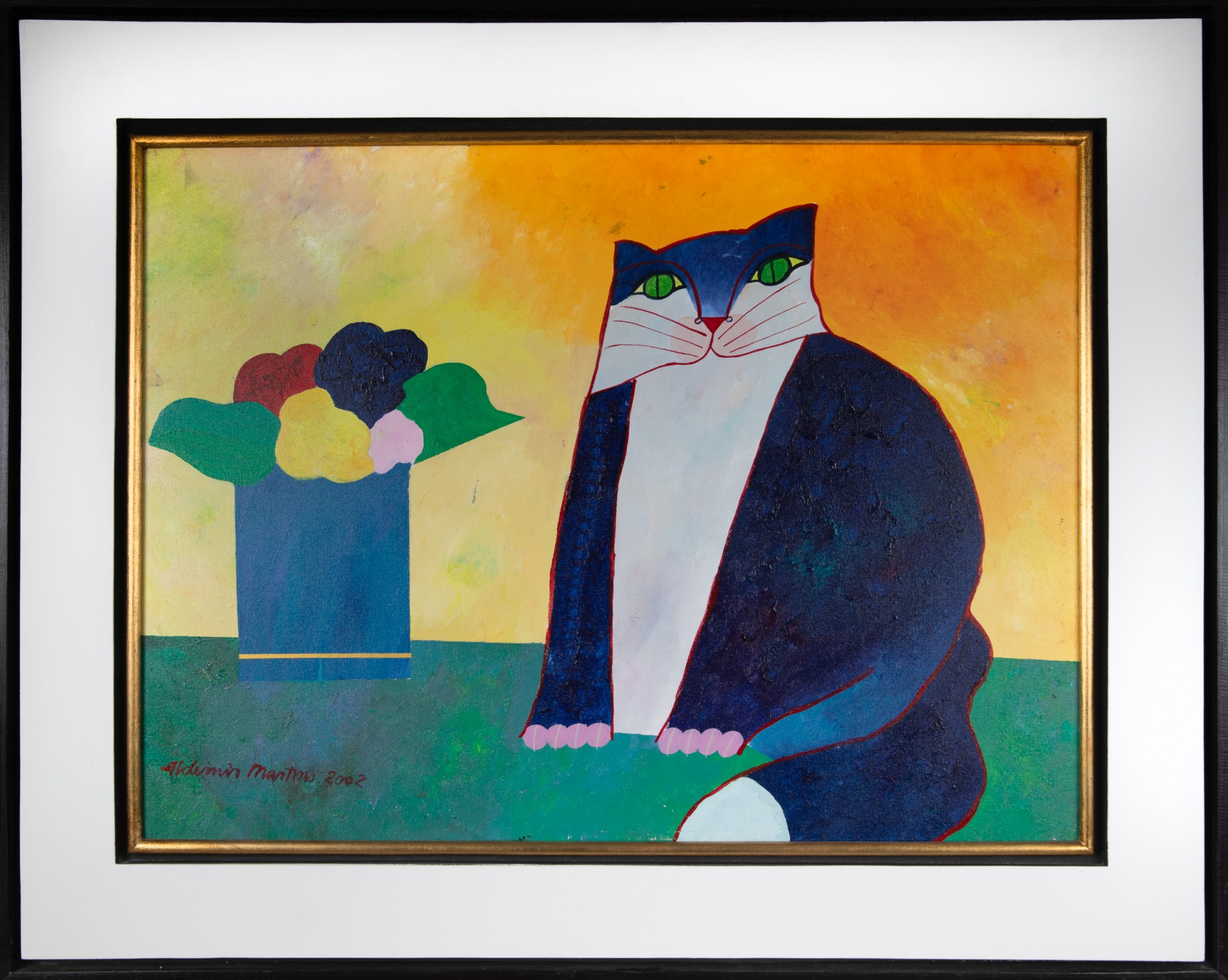 Aldemir Martins - Gato Azul com Vaso Azul de Flores