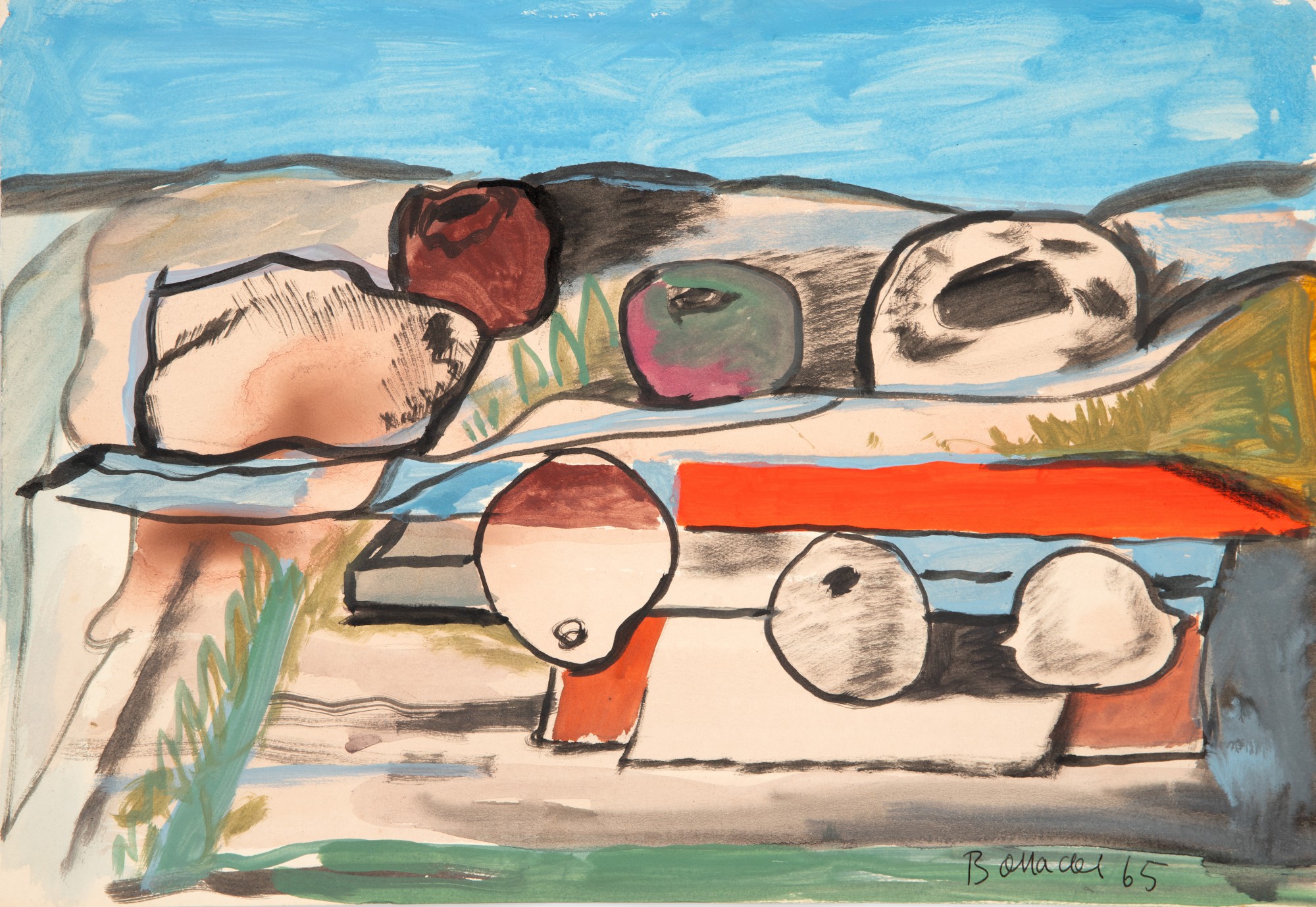 Aldo Bonadei - Natureza Morta com Paisagem