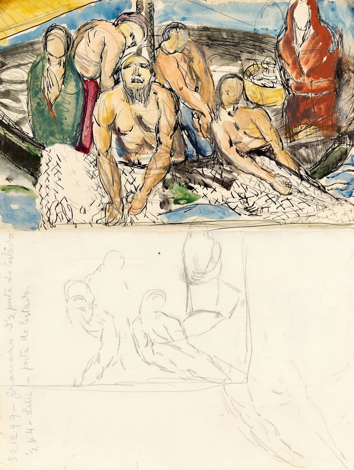 Anita Malfatti - Study: The Miracle Of Fishing / Sitting Nude And Man&lsquo;s Head