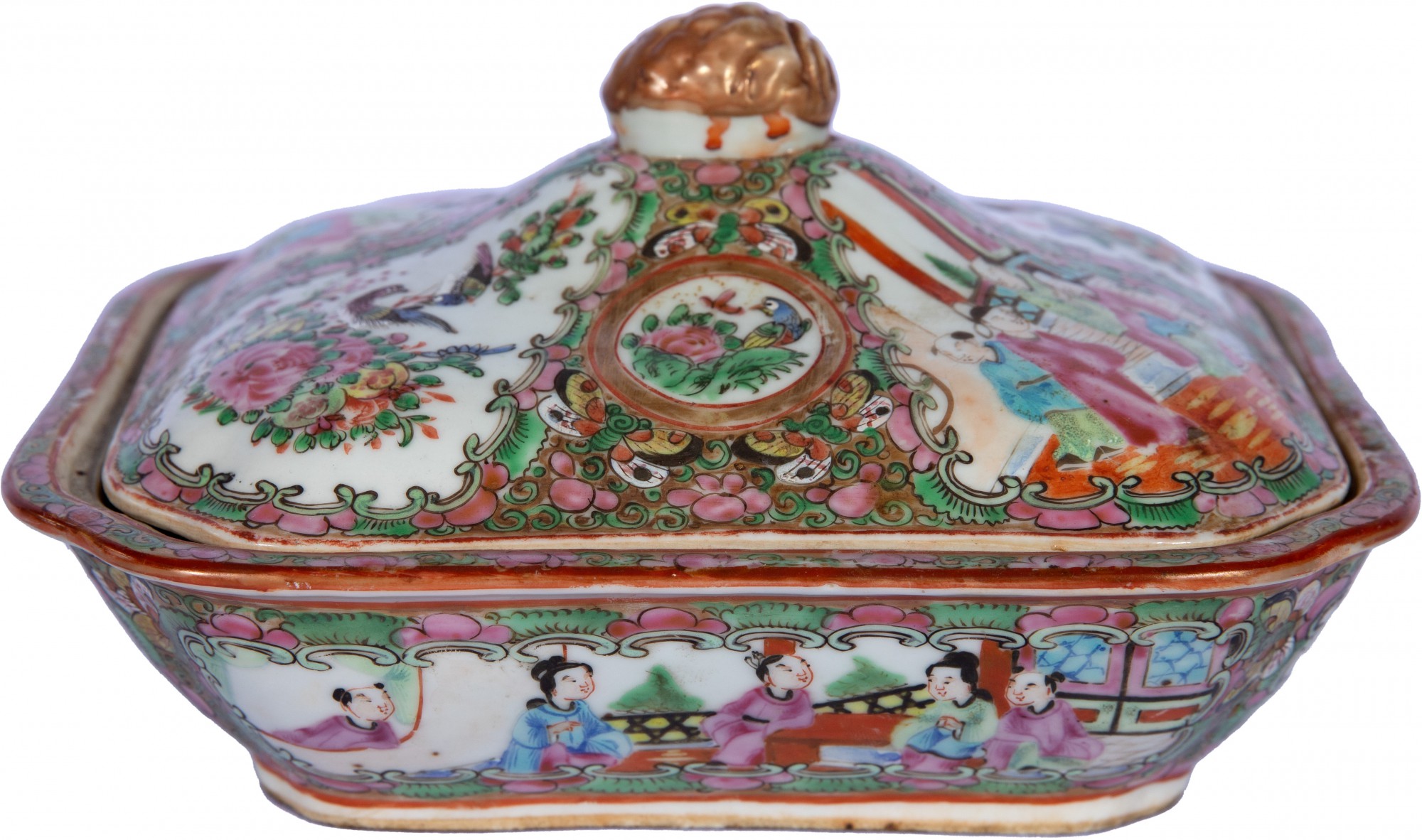 Legumeira com tampa de porcelana chinesa dito "Rose Medallion" - 