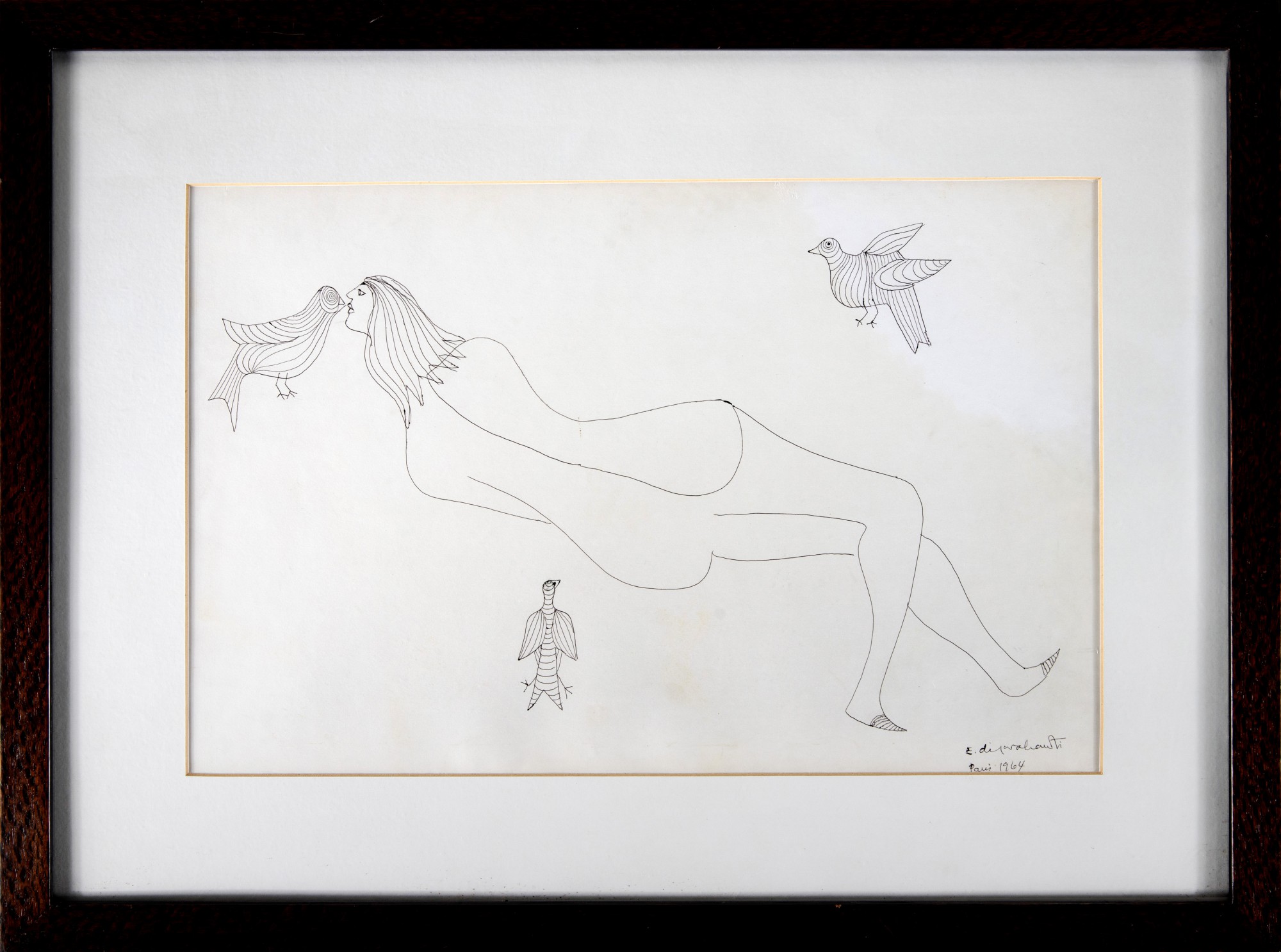 Di Cavalcanti - Mulher Nua de Costas e Três Pássaros