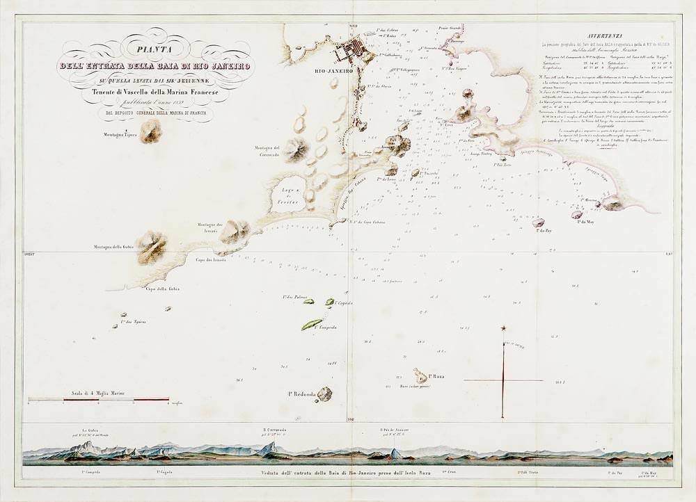 Eugênio Rodrigues - PLANTA DELL‘ENTRATA DELLA BAIA DI RIO JANEIRO, COM UM PANORAMA DABAIA DO RIO DE JANEIRO