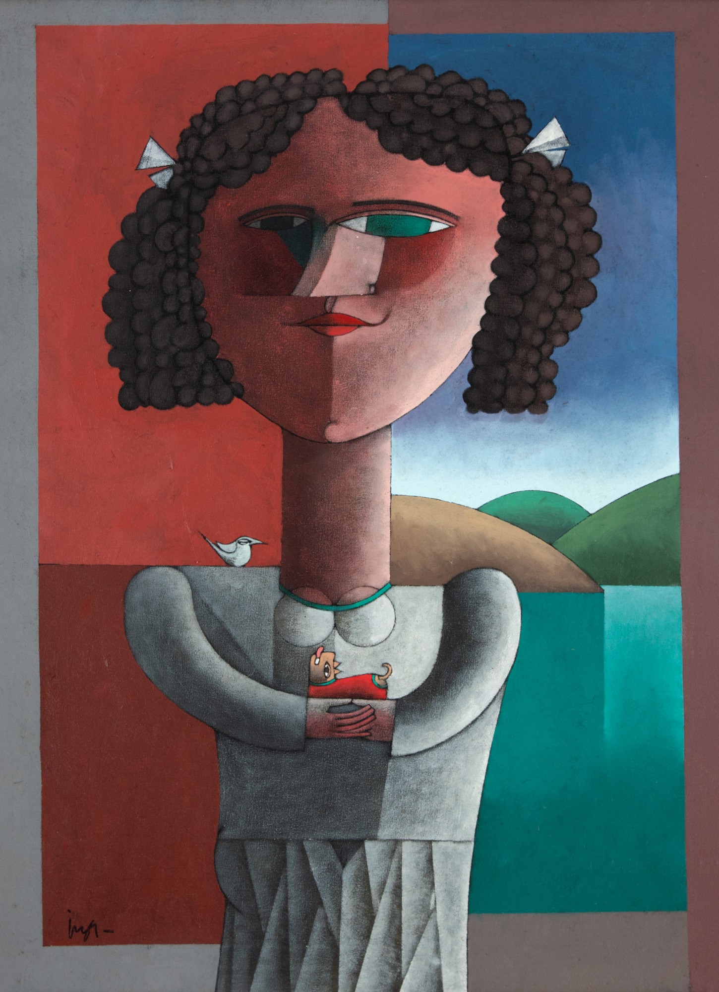 Inos Corradin - Moça com Pássaro e Cachorrinho