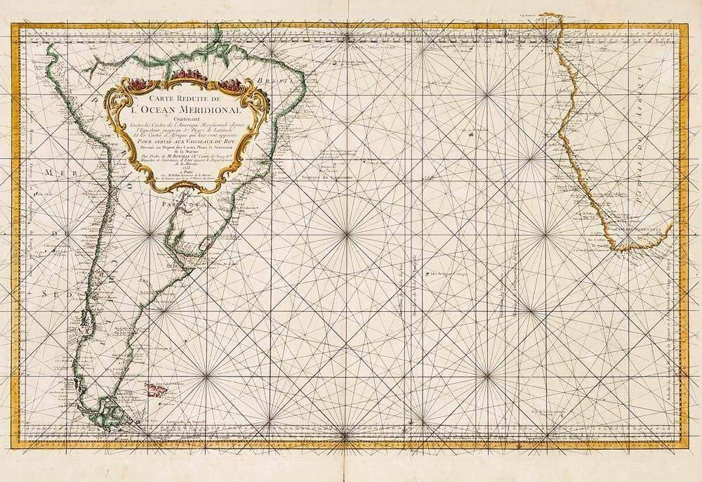 Jean Nicolas Bellin - CARTE REDUITE DE L‘OCEAN MERIDIONAL (MAPA DA NAVEGAÇÃO MARÍTIMA)