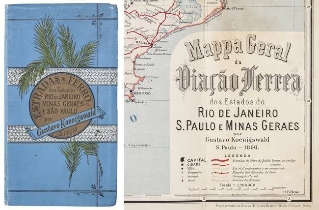 Livro - Mapa - Estradas de Ferro dos Estados do RIO DE JANEIRO, MINAS GERAIS E SÃO PAULO