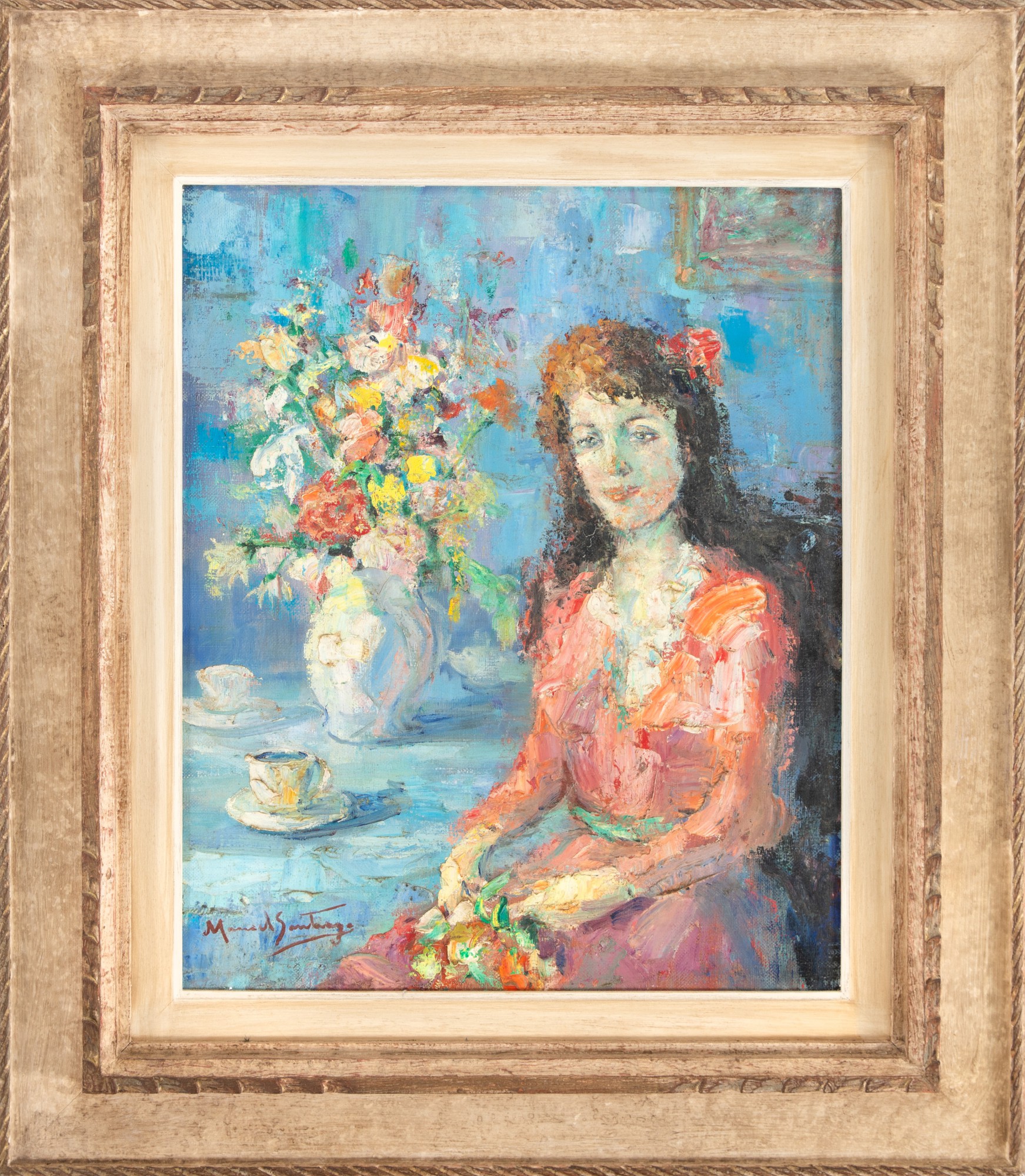 Manoel Santiago - Retrato de Mulher Com Natureza Morta