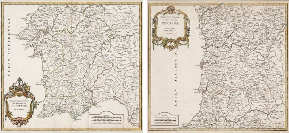 Robert De Vaugondy - CONJUNTO DE 2 MAPAS FAZENDO UM PAR