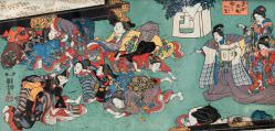 Utagawa Kuniyoshi - Cena de Jogar Feijão para Receber Felicidade