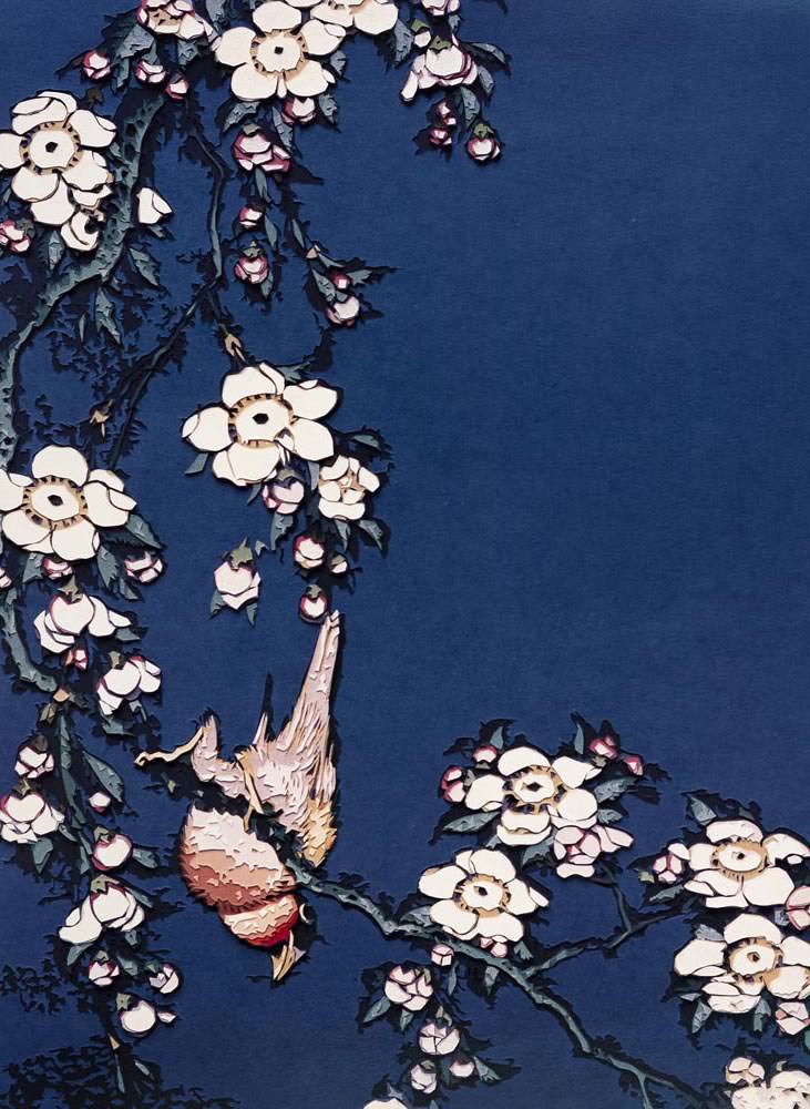 Vik Muniz - Bulfinch and Weeping Cherry, from Small Flowers, After Hokusai